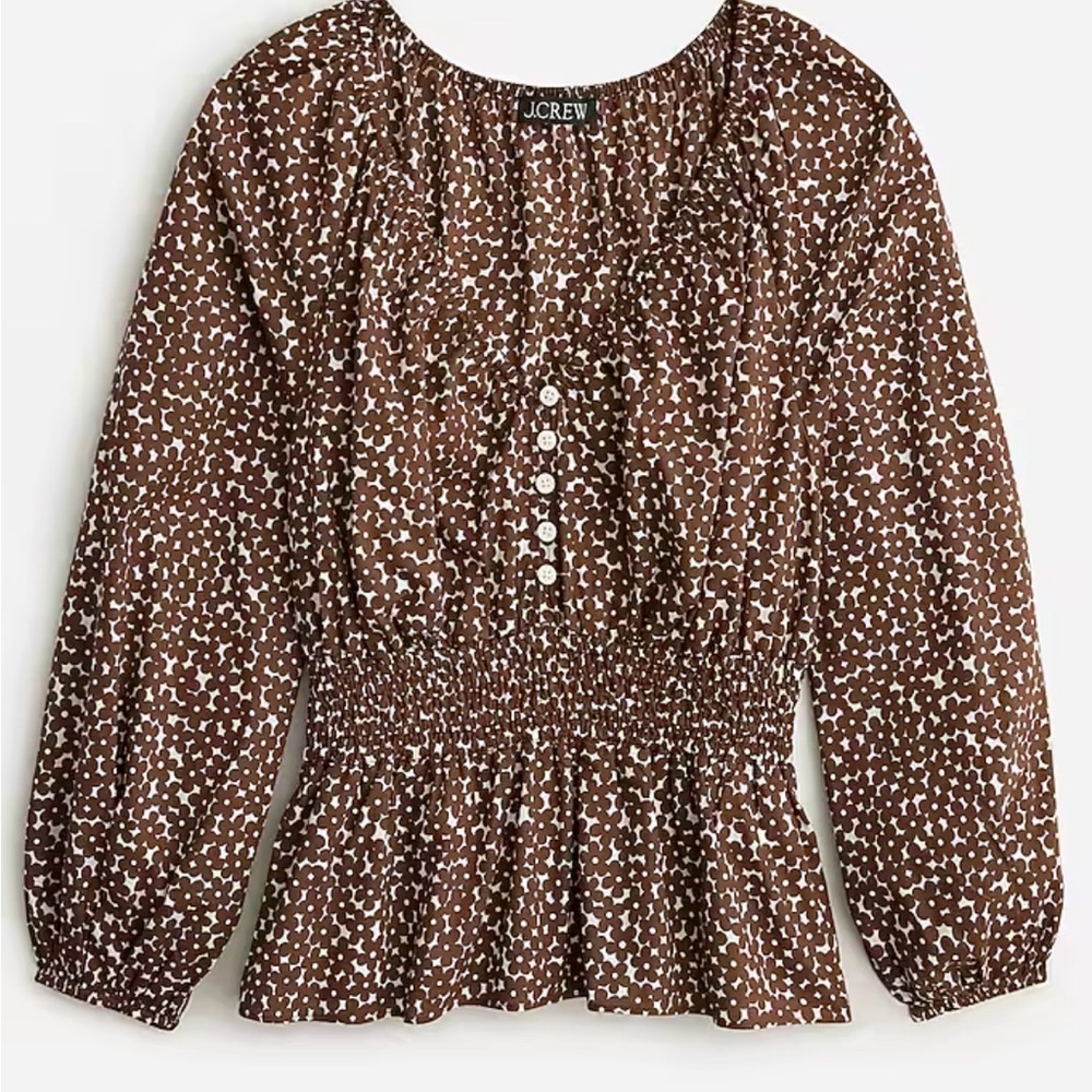 J. Crew V-neck smocked-waist top in mocha floral 100% Cotton size small